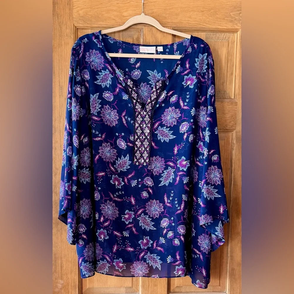 Belle by Kim Gravel Flutter Sleeve Floral Blouse - Size 3X - Picture 2 of 15